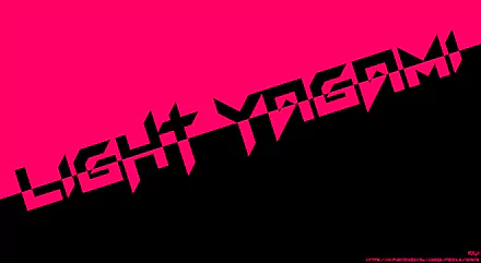 Magenta and black diagonal 4K Ultra HD PC wallpaper with jagged Light Yagami text — Anime Death Note background.