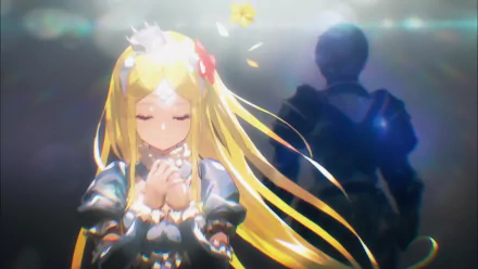 HD desktop wallpaper featuring Renner Theiere Chardelon Ryle Vaiself with blonde hair and Climb from the anime Overlord. Renner stands in the foreground with clasped hands, while Climb appears in the background.