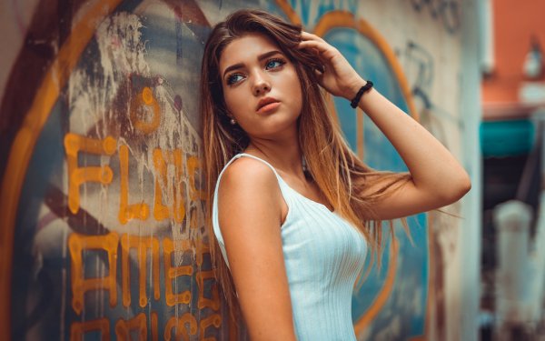 Women Model Blue Eyes Long Hair Brunette HD Wallpaper | Background Image