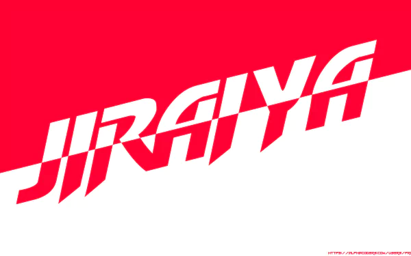 Red-and-white 4K Ultra HD PC desktop wallpaper with a bold diagonal JIRAIYA logo referencing the Naruto anime character.