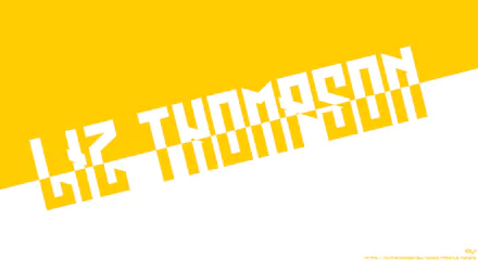 Bold diagonal white Elizabeth (Liz) Thompson text on yellow-and-white background — Anime Soul Eater 4K Ultra HD PC desktop wallpaper.