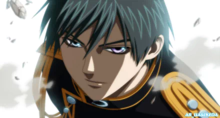 Tsukune Aono from Rosario + Vampire, close-up with intense gaze, dramatic lighting and falling petals, HD PC desktop wallpaper/background.