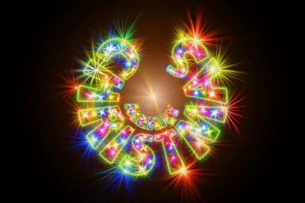 A colorful, sparkling Merry Christmas wreath shines with vibrant holiday lights in this 4K Ultra HD PC desktop wallpaper and background.