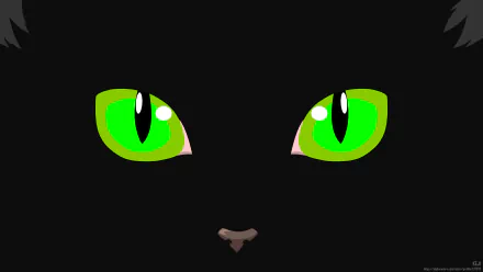HD minimalist desktop wallpaper featuring a black background with an artistic close-up of a cat's vivid green eyes and nose, tagged with black, eye, minimalist, cat, animal, artistic, oled.