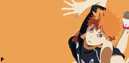Shōyō Hinata from Haikyū!! in a vibrant, orange-themed 4K Ultra HD wallpaper, showcasing his energetic pose and determination on the volleyball court.