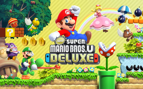 piranha plant Nabbit (Mario) Peachette (Super Mario) Yoshi Goomba Bob-omb Luigi Mario video game New Super Mario Bros. U Deluxe HD Desktop Wallpaper | Background Image