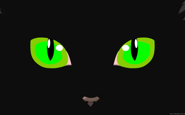 HD minimalist desktop wallpaper featuring a black background with an artistic close-up of a cat's vivid green eyes and nose, tagged with black, eye, minimalist, cat, animal, artistic, oled.