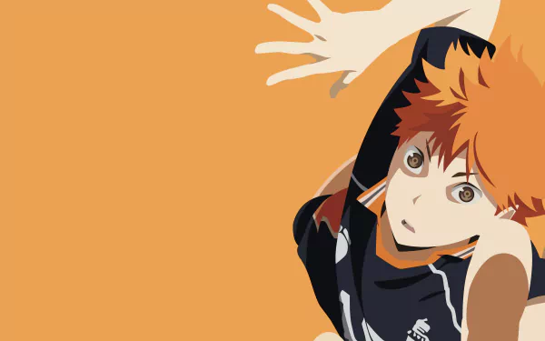 Shōyō Hinata from Haikyū!! in a vibrant, orange-themed 4K Ultra HD wallpaper, showcasing his energetic pose and determination on the volleyball court.