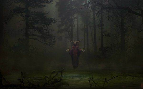 Dark Creature Horns Fog Forest HD Wallpaper | Background Image