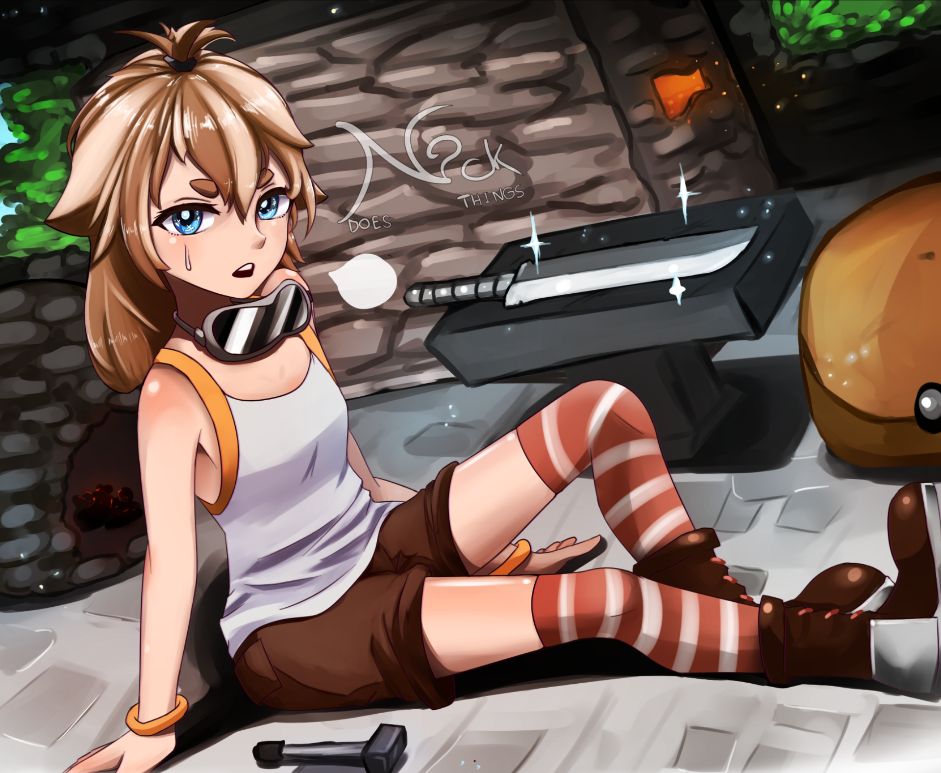 Download Brown Hair Blue Eyes Blacksmith Anime Original HD Wallpaper by NquestionmarkCK