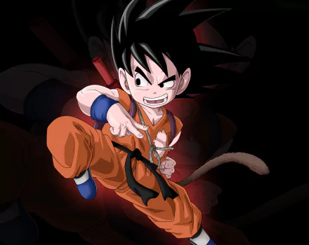 HD PC desktop wallpaper featuring Goku from Dragon Ball in an action pose with vibrant anime-style art and a dark background.