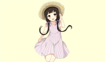 skirt twintails smile hat brown eyes black hair Machi Amayadori Anime Kuma Miko: Girl Meets Bear HD Desktop Wallpaper | Background Image