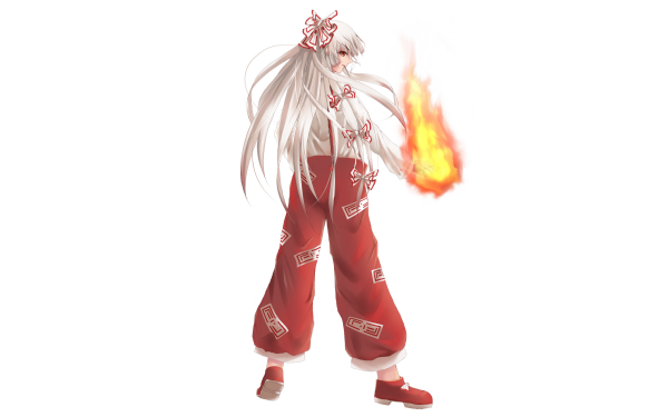 Anime Touhou Fujiwara no Mokou Fire White Hair Red Eyes Long Hair Shoe HD Wallpaper | Background Image