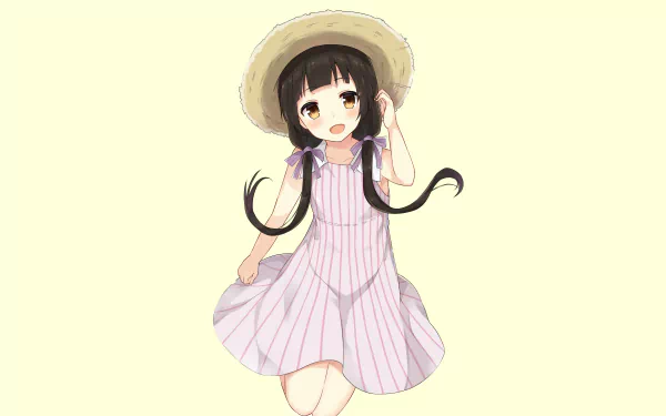 skirt twintails smile hat brown eyes black hair Machi Amayadori Anime Kuma Miko: Girl Meets Bear HD Desktop Wallpaper | Background Image