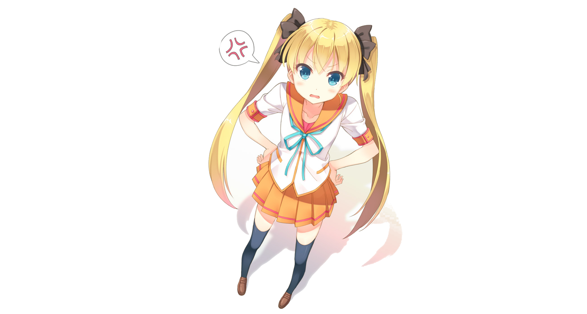 Anime girl with blonde twintails in a school uniform and skirt, shown in HD, designed as a vibrant PC desktop wallpaper and background.