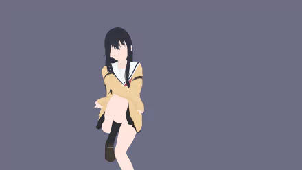 Minimalist 4K Ultra HD PC desktop wallpaper of Naoka Ueno from A Silent Voice — anime-style portrait of her in a school uniform seated against a flat muted gray background.