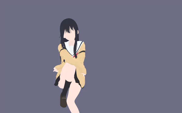Minimalist 4K Ultra HD PC desktop wallpaper of Naoka Ueno from A Silent Voice — anime-style portrait of her in a school uniform seated against a flat muted gray background.