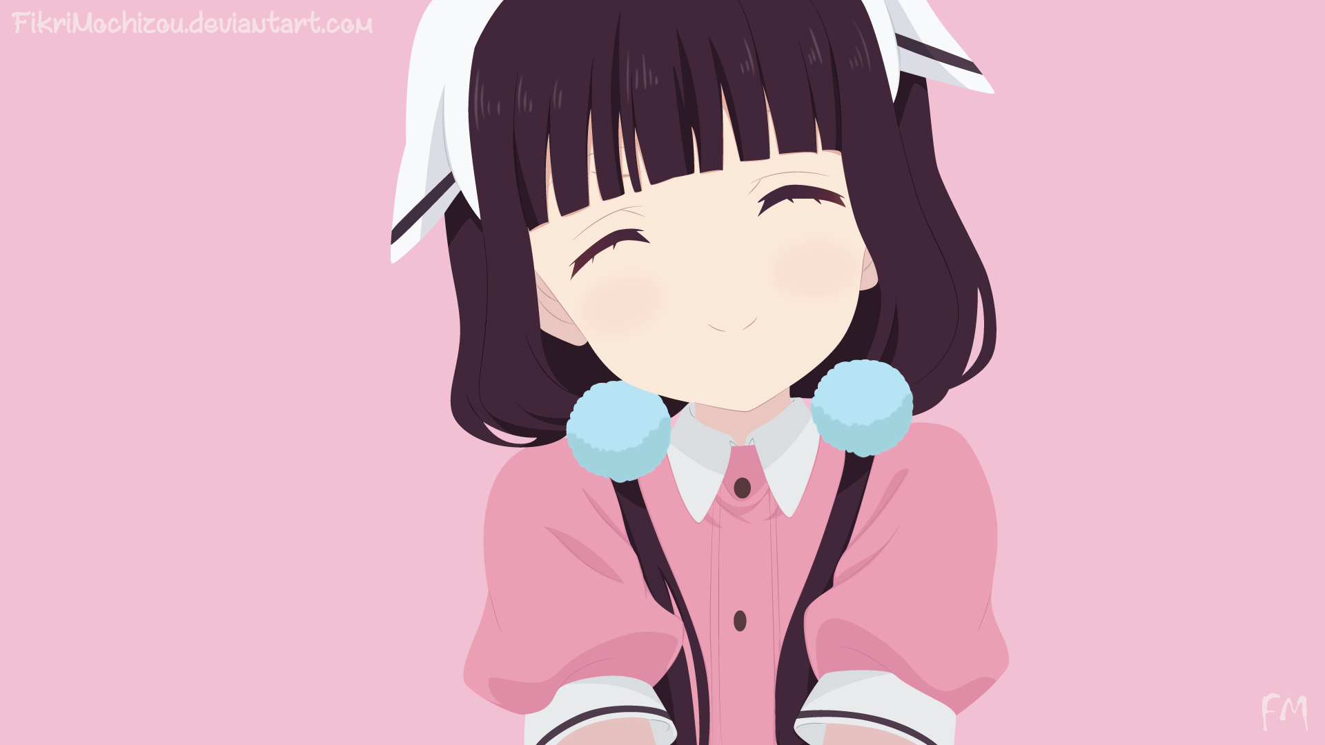 HD PC wallpaper of Maika Sakuranomiya (Blend S) — smiling anime girl in pink maid outfit with bob haircut against a solid pink background