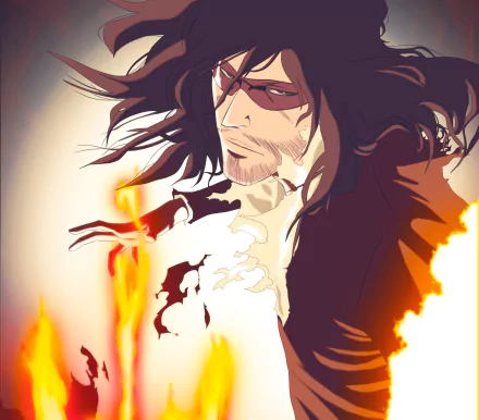 HD anime desktop wallpaper featuring Zangetsu from Bleach with intense flames and dynamic, bold colors.