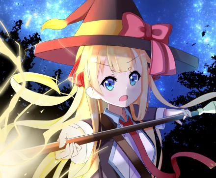 blue eyes long hair blonde wand magic witch Anime Original HD Desktop Wallpaper | Background Image