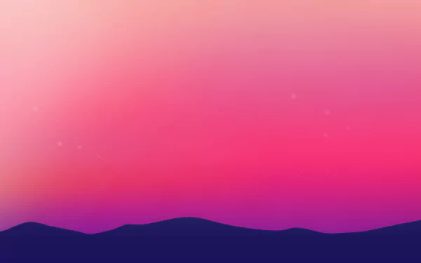Artistic minimalist 4K Ultra HD PC desktop wallpaper and background: peach-to-magenta gradient sky with faint stars above a dark purple rolling-hill silhouette.