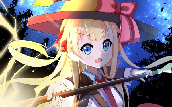 blue eyes long hair blonde wand magic witch Anime Original HD Desktop Wallpaper | Background Image