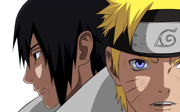 4K Ultra HD PC desktop wallpaper: anime close-up of Naruto Uzumaki and Sasuke Uchiha back-to-back, intense expressions, Naruto's headband and Sasuke's profile visible.