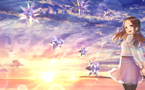 earbuds brown eyes sunset brown hair Anime Original anime sunset HD Desktop Wallpaper | Background Image