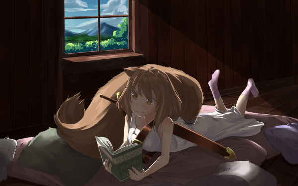 Anime Original Tail Sword Reading Lying Down HD Wallpaper | Background Image