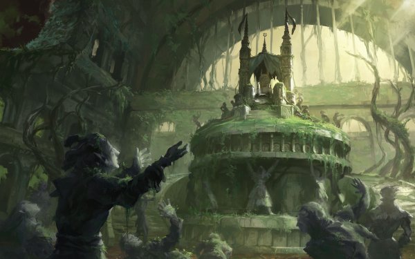 Fantasy Ruin Tomb Statue Throne HD Wallpaper | Background Image