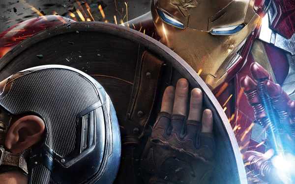 4K Ultra HD wallpaper featuring Captain America and Iron Man from the movie Captain America: Civil War, with intense close-up action and detailed armor.
