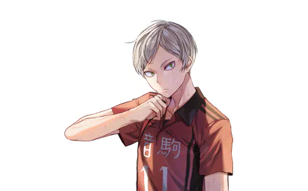 HD PC desktop wallpaper featuring Lev Haiba from the anime Haikyū!! in his team uniform with a confident expression against a white background.