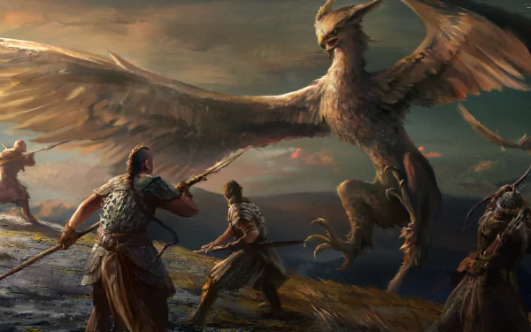 hunting warrior spear wings creature fantasy griffin fantasy warrior HD Desktop Wallpaper | Background Image