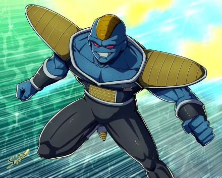 Burter from Dragon Ball Z charging forward in a dynamic anime pose with motion-blurred teal and yellow streaks — 5K Ultra HD PC desktop wallpaper
