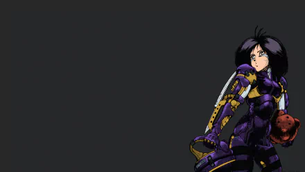 HD PC desktop wallpaper featuring Alita from Alita: Battle Angel in anime style, showcasing her futuristic armor against a dark background.