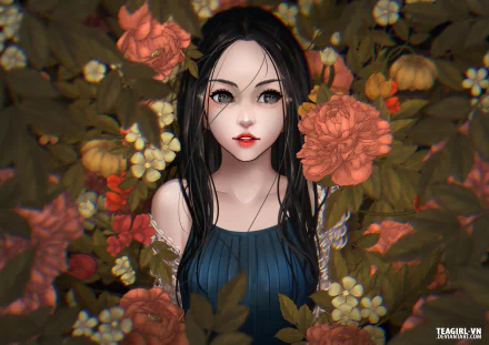 flower black eyes black hair Anime Original HD Desktop Wallpaper | Background Image