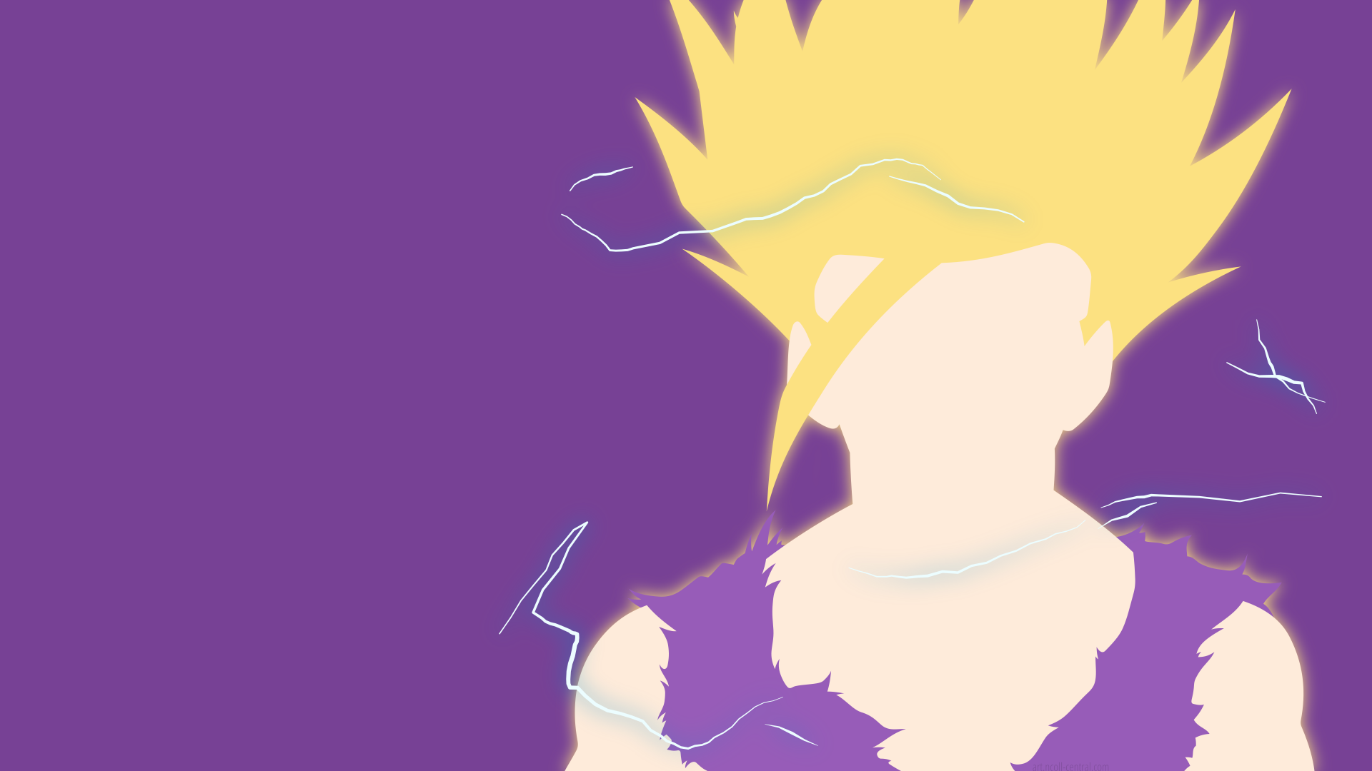 4K Ultra HD wallpaper featuring Gohan in his Super Saiyan 2 form from Dragon Ball Z anime, with glowing yellow hair and electric energy effects on a purple background.