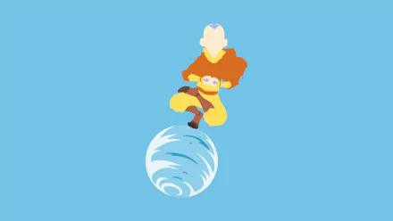 4K Ultra HD PC desktop wallpaper: anime-style Aang from Avatar: The Last Airbender, floating in orange robes producing a swirling air sphere on a sky-blue background.