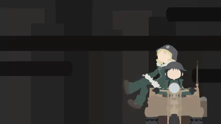 Minimalist 4K Ultra HD anime wallpaper featuring Yuuri and Chito from Girls' Last Tour sitting together in their iconic vehicle against a dark background.