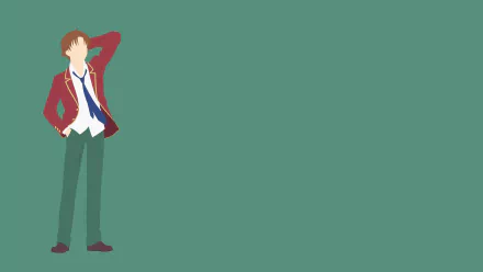 Kiyotaka Ayanokōji from Classroom of the Elite, hand behind his head, standing against a minimalist teal background — 4K Ultra HD PC desktop anime wallpaper.