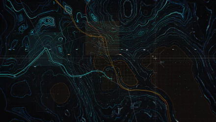HD PC desktop wallpaper featuring an artistic topography map with glowing contour lines on a dark background, creating a futuristic and abstract landscape.