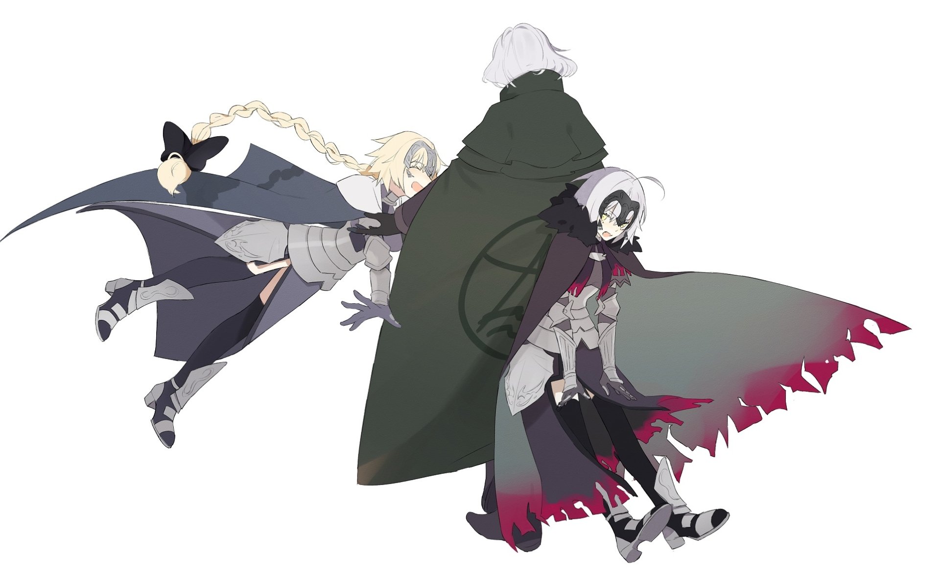 Download White Hair Blonde Dress Armor Braid Long Hair Cape Headpiece Jeanne D'Arc Alter Jeanne D'Arc (Fate Series) Ruler (Fate/Grand Order) Avenger (Fate/Grand Order) Edmond Dantes (Fate/Grand Order) Anime Fate/Grand Order HD Wallpaper