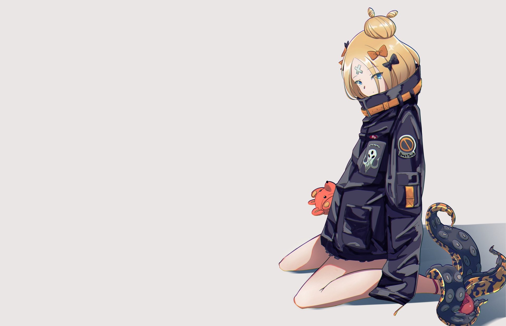 Abigail Williams from Fate/Grand Order in anime style, featured in a 4K Ultra HD PC desktop wallpaper with a minimalist background and detailed character design.