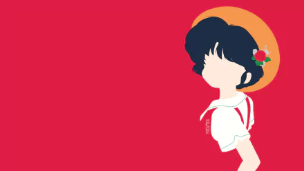 Minimalist HD desktop wallpaper featuring Akane Tendo from the anime Ranma ½, set against a bold red background with an orange halo and a rose accent.