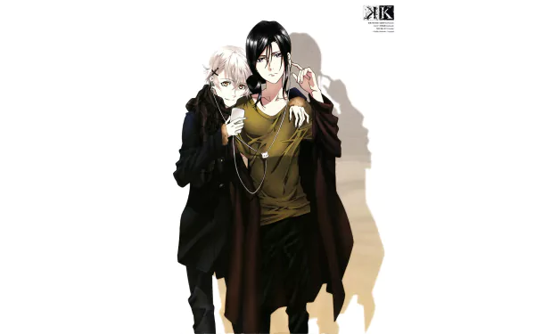 HD PC desktop wallpaper and background featuring K Project anime characters Yashiro Isana and Kuroh Yatogami standing close against a minimalist light backdrop.