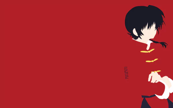 HD PC desktop wallpaper featuring Ranma Saotome from the anime Ranma ½ against a solid red background with minimalistic design.