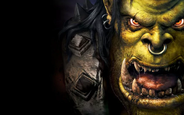 HD wallpaper featuring Thrall from Warcraft III: Reforged, with a fierce expression and detailed textures.