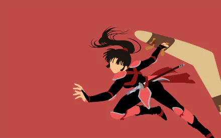 Sango (InuYasha) mid-leap wielding her Hiraikotsu against a bold red backdrop — anime 4K Ultra HD PC desktop wallpaper and background.