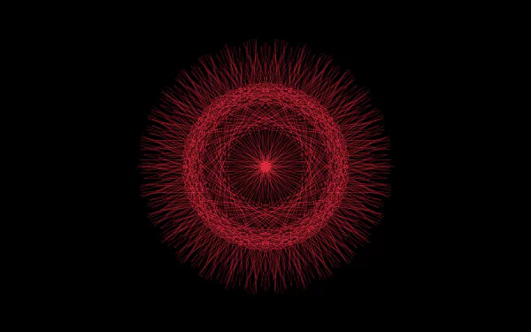 HD PC desktop wallpaper featuring a red guilloche fractal design with intricate, radiating abstract patterns on a black background.