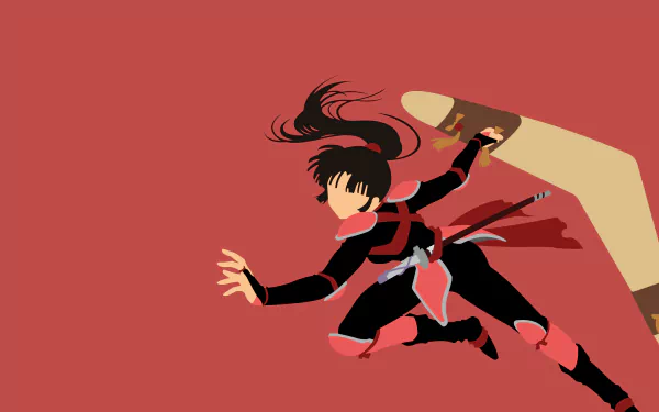 Sango (InuYasha) mid-leap wielding her Hiraikotsu against a bold red backdrop — anime 4K Ultra HD PC desktop wallpaper and background.
